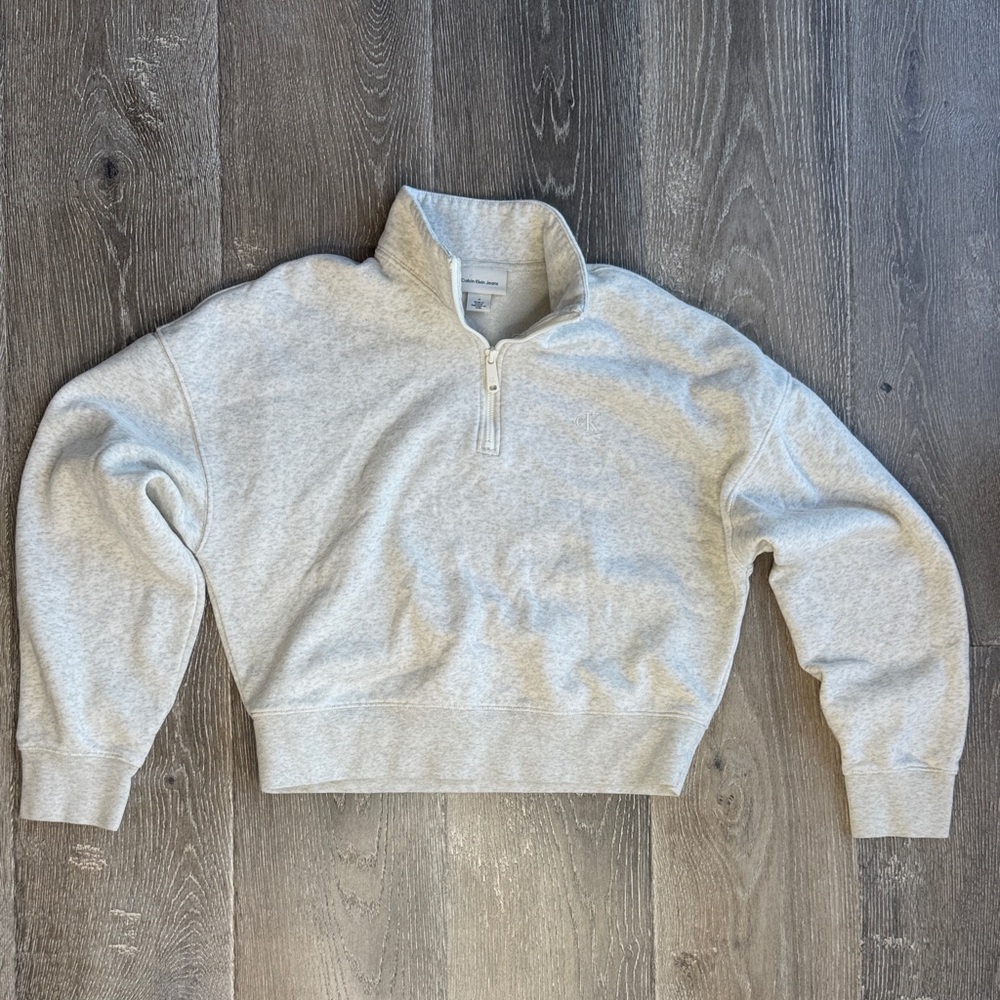 Calvin Klein Heather Gray Quarter-Zip Cropped Sweatshirt 0438